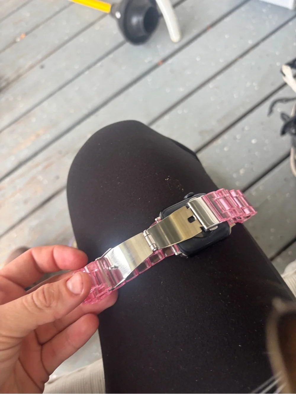 Eclipse Pink Transparent Link-Style Smartwatch Band